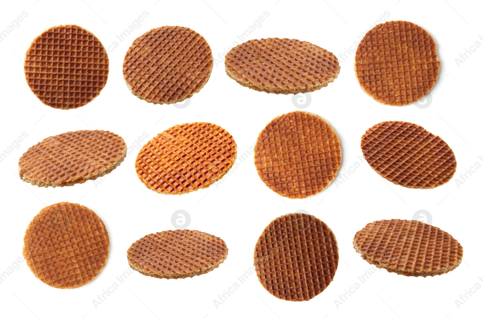 Yummy Dutch waffles isolated on white, set Image of Yummy Dutch waffles isolated on white, set
