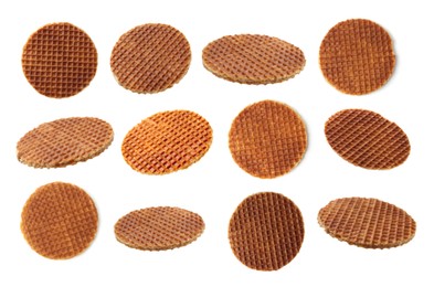 Image of Yummy Dutch waffles isolated on white, set
