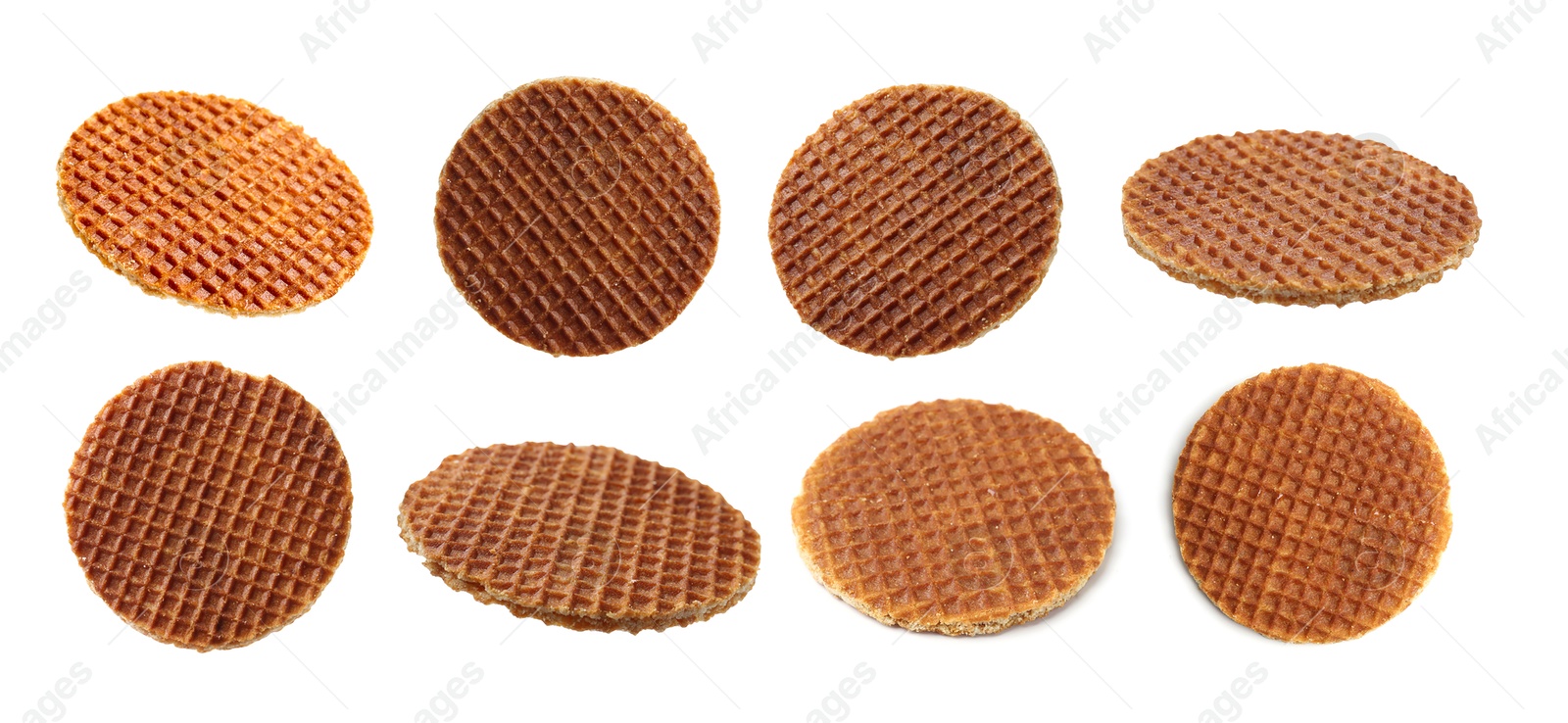 Yummy Dutch waffles isolated on white, set Image of Yummy Dutch waffles isolated on white, set