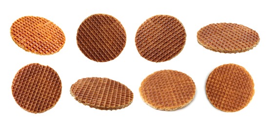 Image of Yummy Dutch waffles isolated on white, set