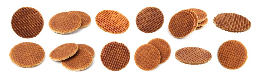 Image of Yummy Dutch waffles isolated on white, set