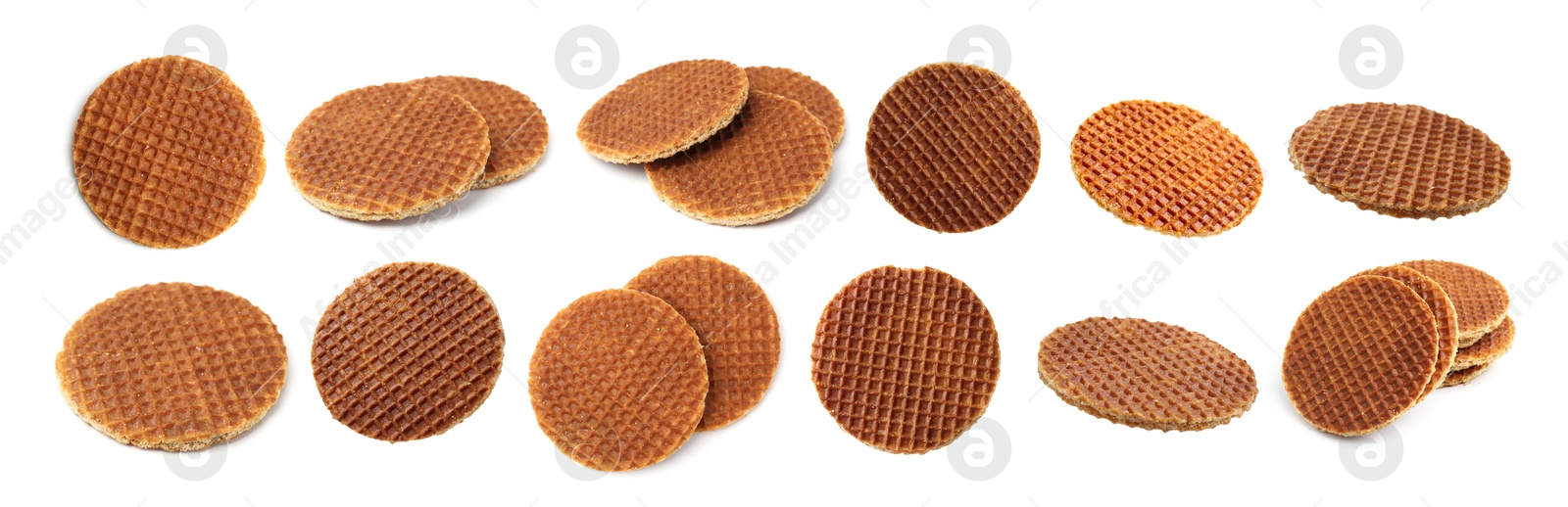 Yummy Dutch waffles isolated on white, set Image of Yummy Dutch waffles isolated on white, set