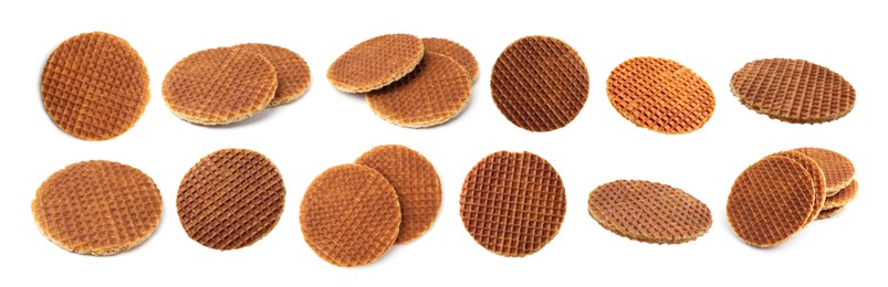 Image of Yummy Dutch waffles isolated on white, set