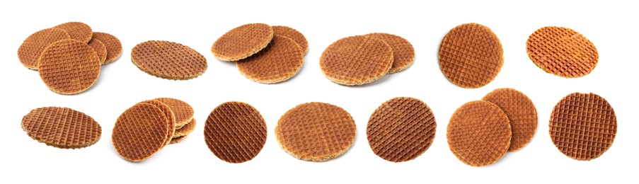 Image of Yummy Dutch waffles isolated on white, set