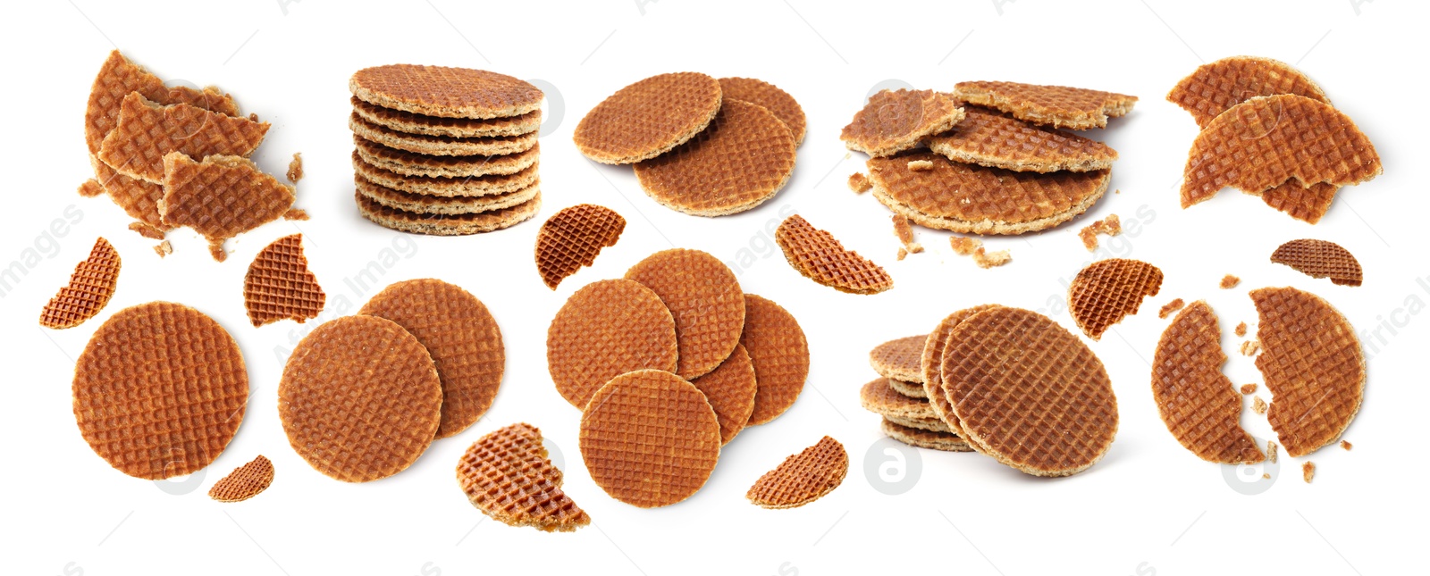 Yummy Dutch waffles isolated on white, set Image of Yummy Dutch waffles isolated on white, set