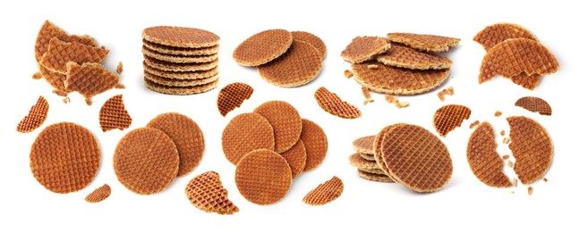 Image of Yummy Dutch waffles isolated on white, set