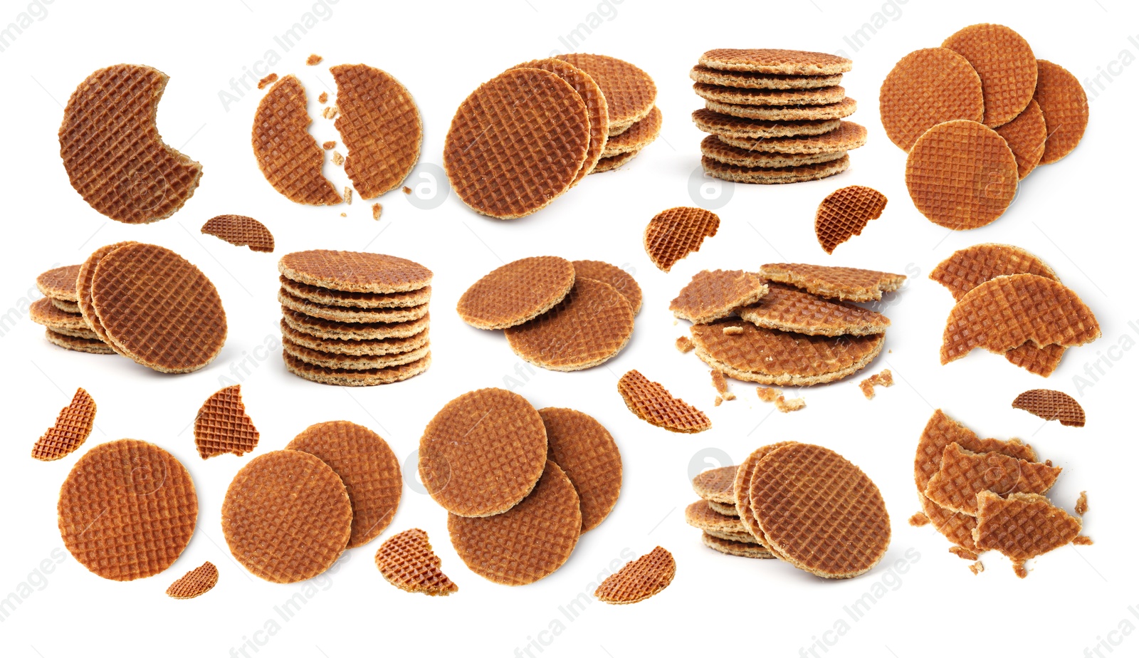Yummy Dutch waffles isolated on white, set Image of Yummy Dutch waffles isolated on white, set