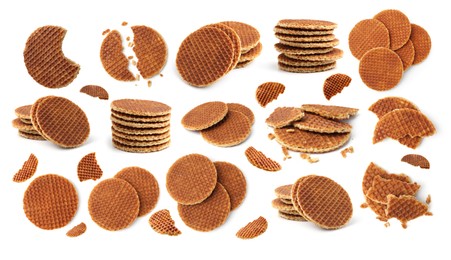 Image of Yummy Dutch waffles isolated on white, set