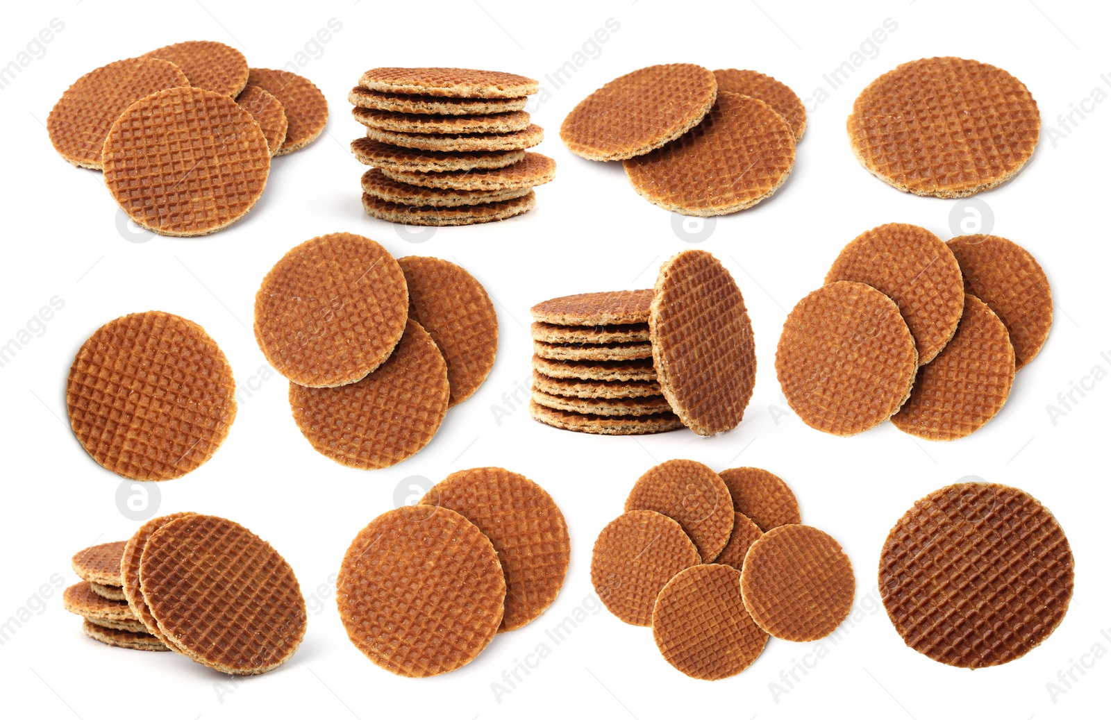 Yummy Dutch waffles isolated on white, set Image of Yummy Dutch waffles isolated on white, set