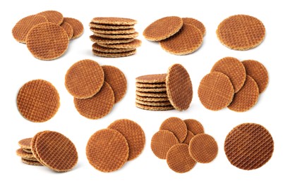 Image of Yummy Dutch waffles isolated on white, set