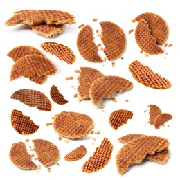 Image of Yummy Dutch waffles isolated on white, set