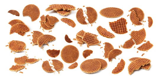 Image of Yummy Dutch waffles isolated on white, set