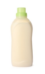 Photo of Bottle of fabric softener isolated on white