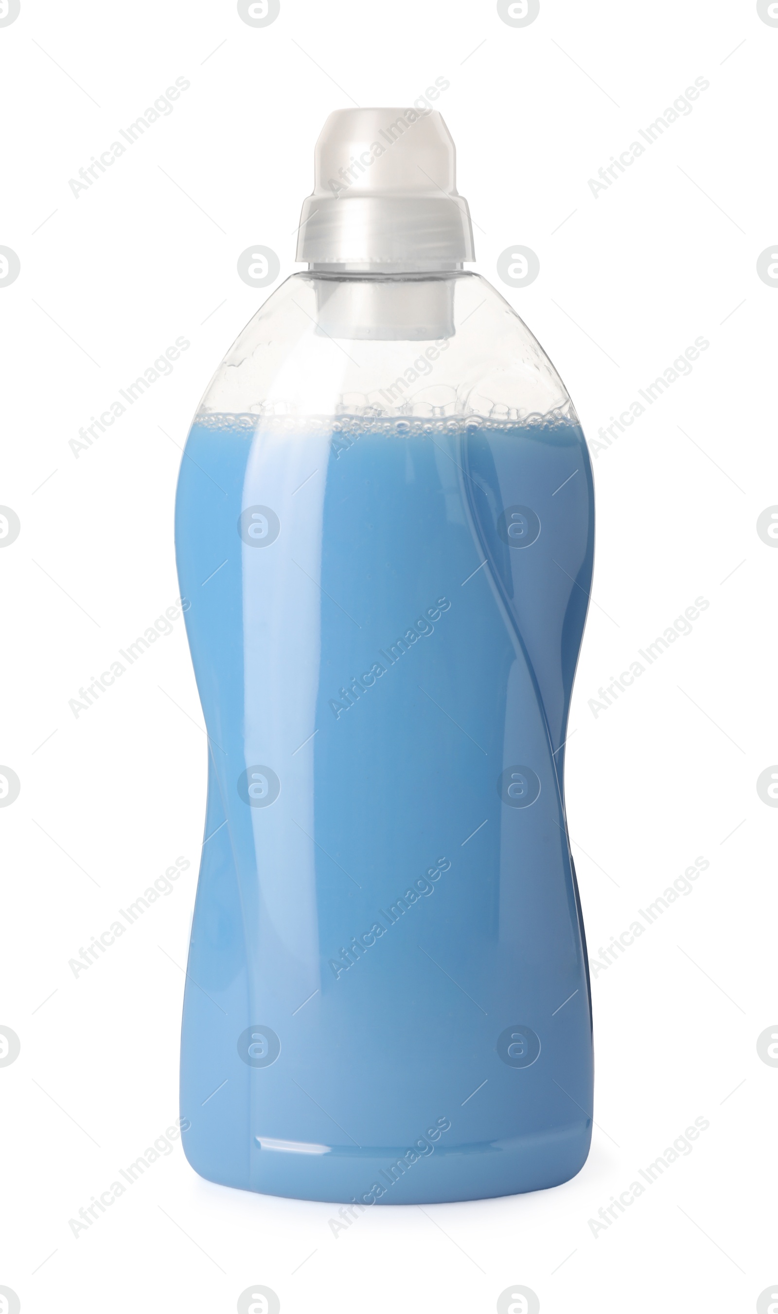 Bottle of fabric softener isolated on white Photo of Bottle of fabric softener isolated on white