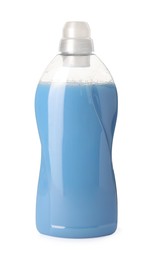 Photo of Bottle of fabric softener isolated on white