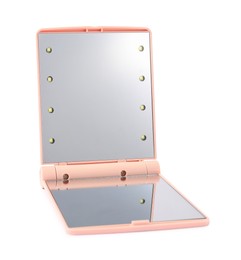 Photo of One open pocket mirror isolated on white