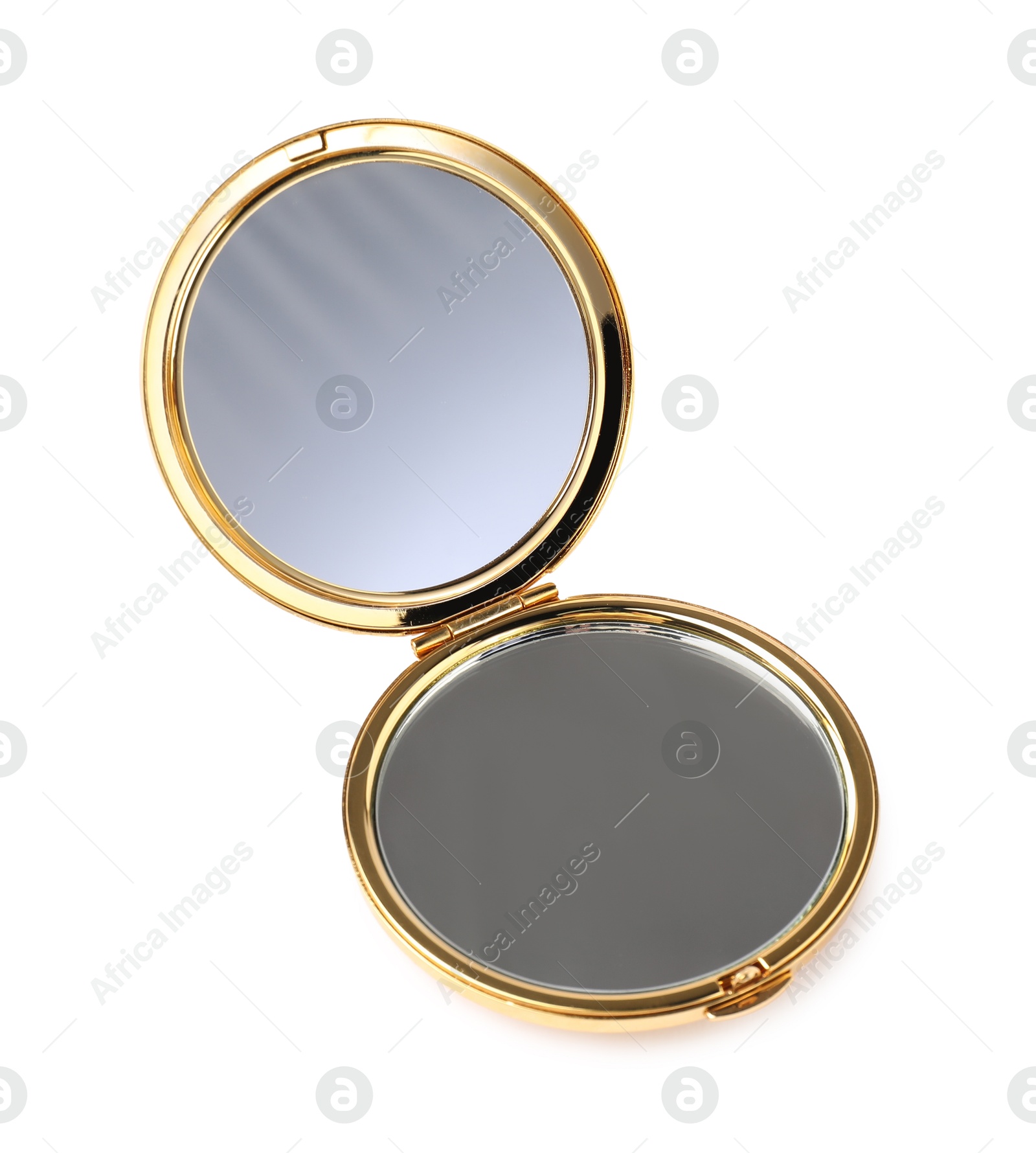 One open pocket mirror isolated on white Photo of One open pocket mirror isolated on white