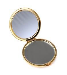 Photo of One open pocket mirror isolated on white