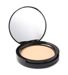 Photo of One open pocket mirror isolated on white