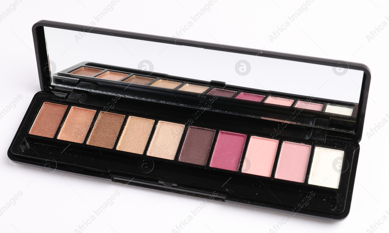 Eyeshadow palette with mirror isolated on white Photo of Eyeshadow palette with mirror isolated on white