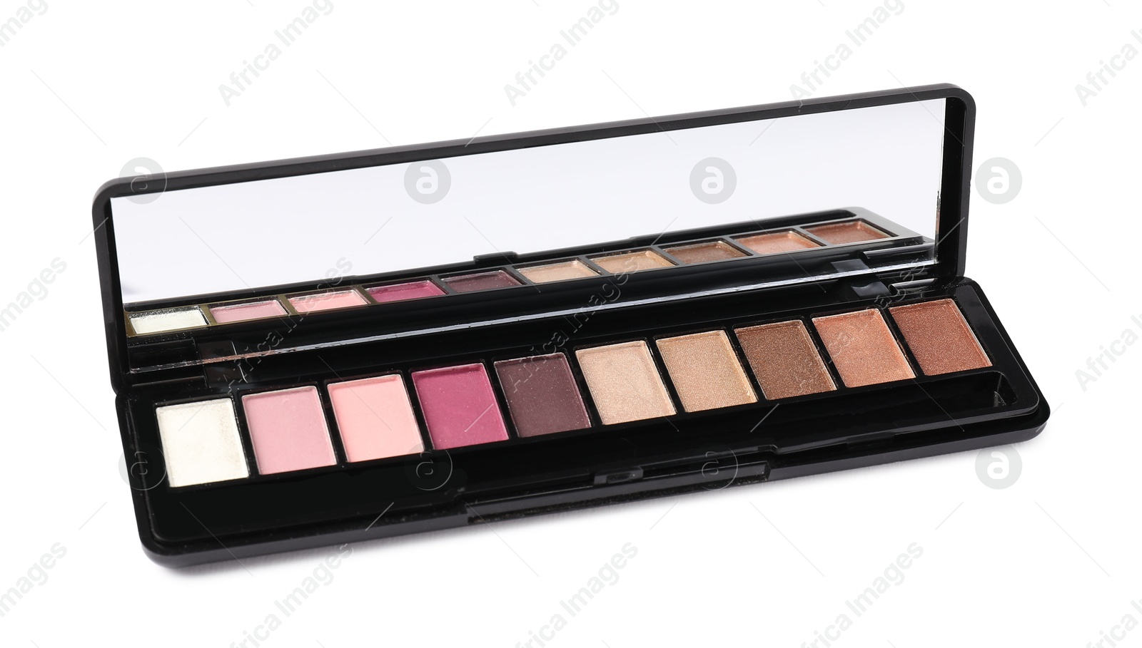 Eyeshadow palette with mirror isolated on white Photo of Eyeshadow palette with mirror isolated on white
