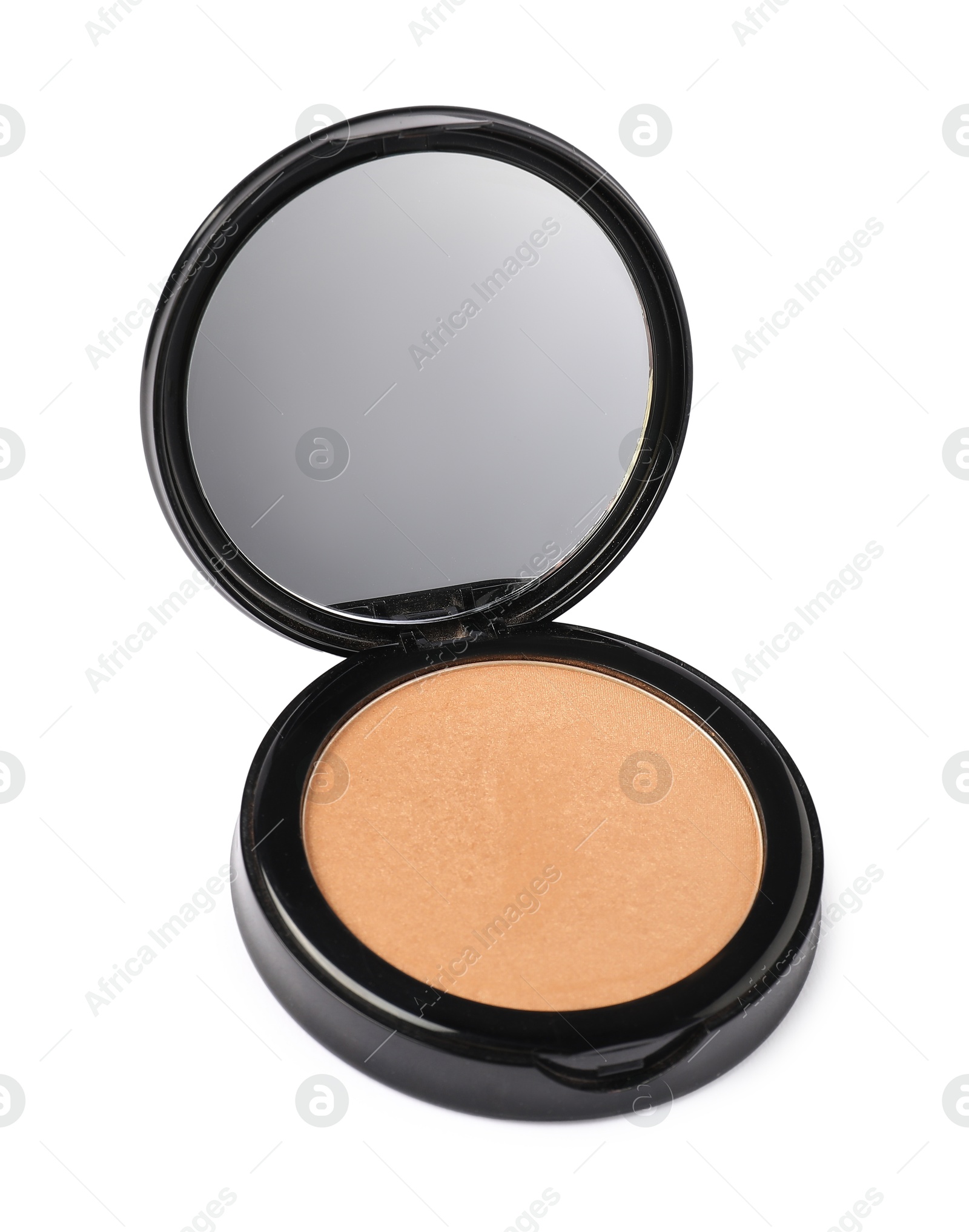 Open face powder with mirror isolated on white Photo of Open face powder with mirror isolated on white