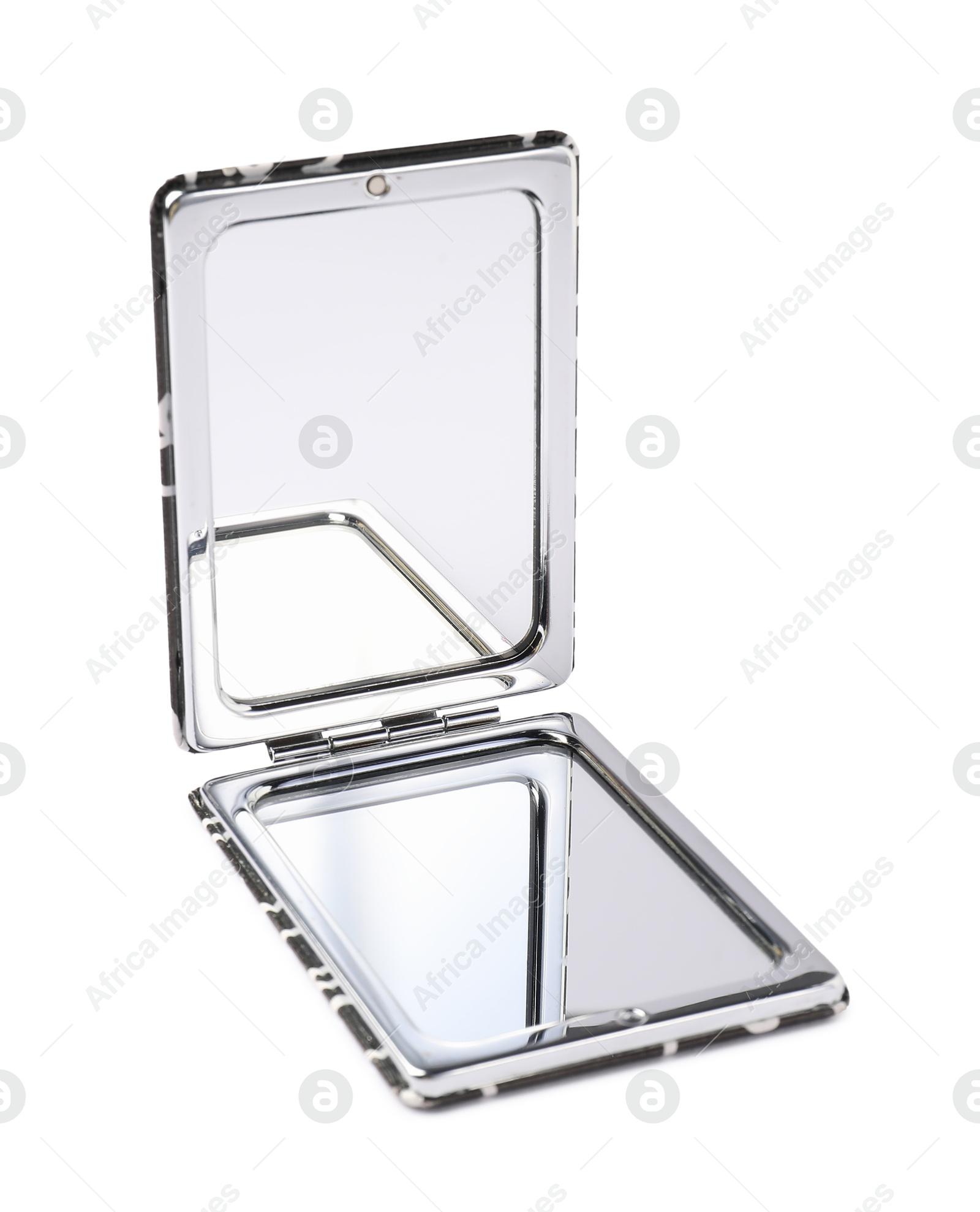 One open pocket mirror isolated on white Photo of One open pocket mirror isolated on white