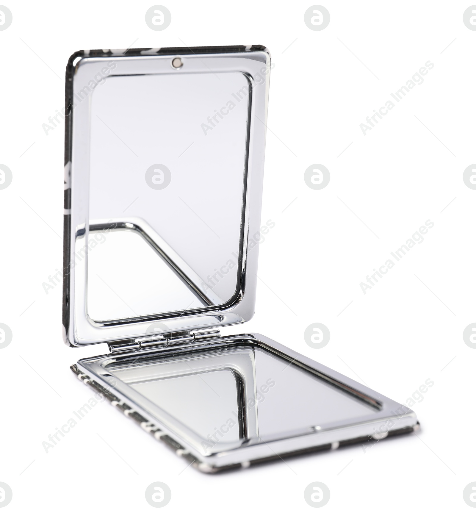 One open pocket mirror isolated on white Photo of One open pocket mirror isolated on white