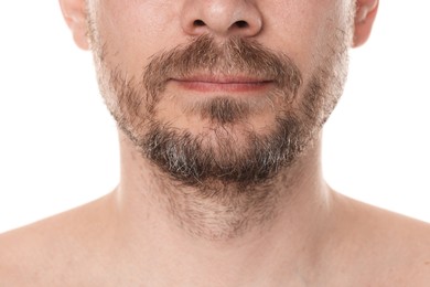 Photo of Man with beard on white background, closeup