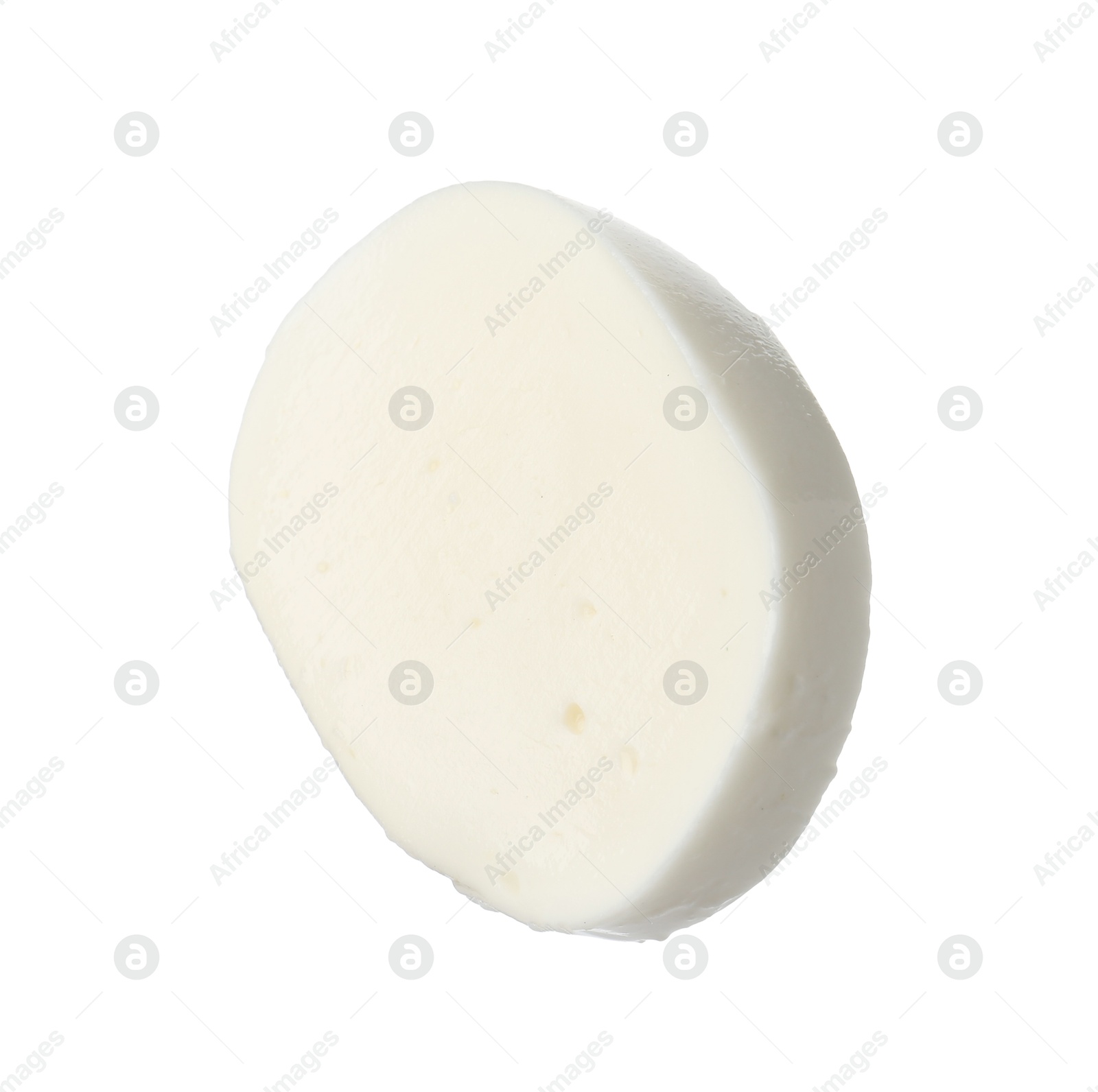 Slice of mozzarella cheese isolated on white Photo of Slice of mozzarella cheese isolated on white