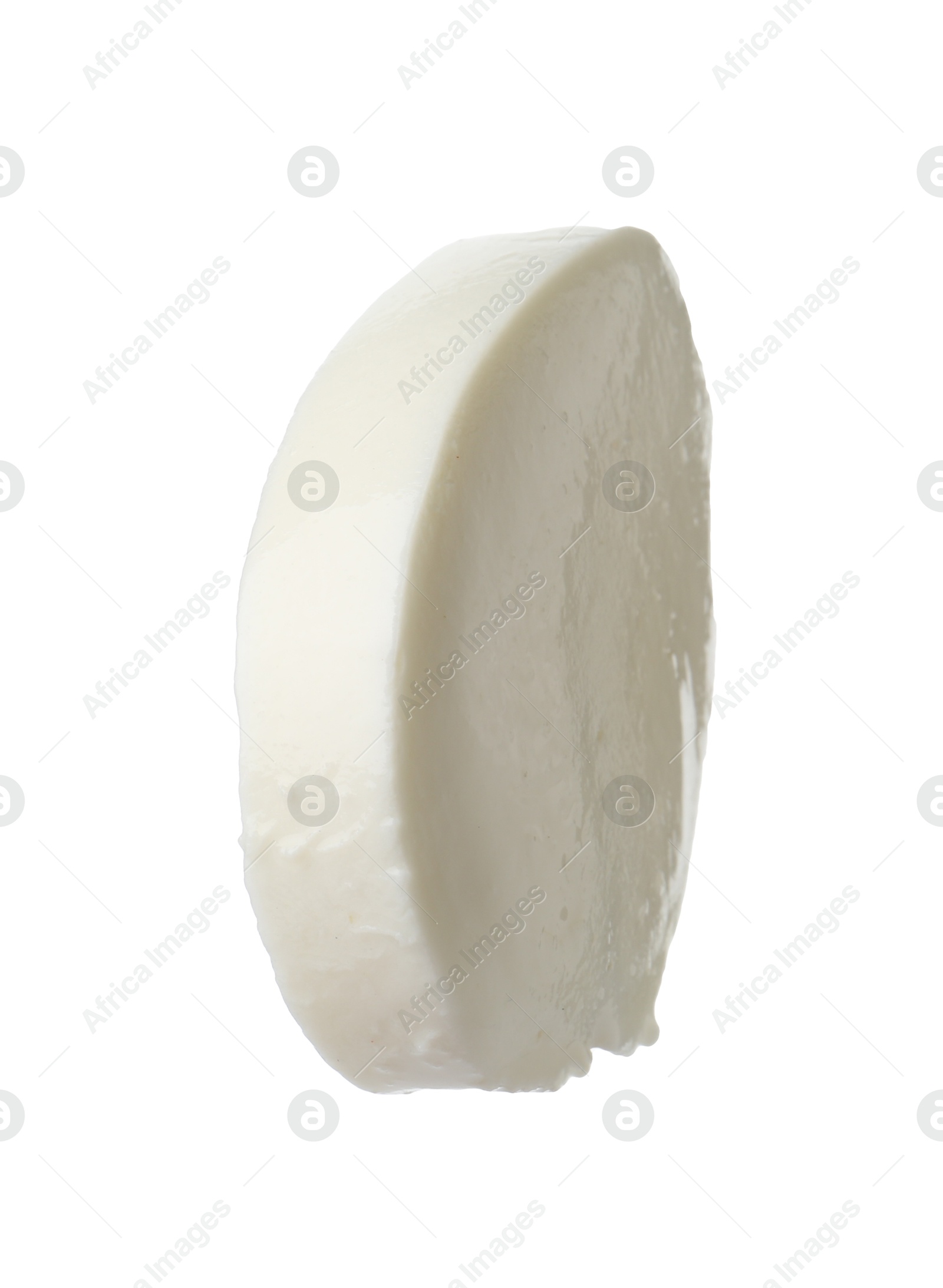 Slice of mozzarella cheese isolated on white Photo of Slice of mozzarella cheese isolated on white