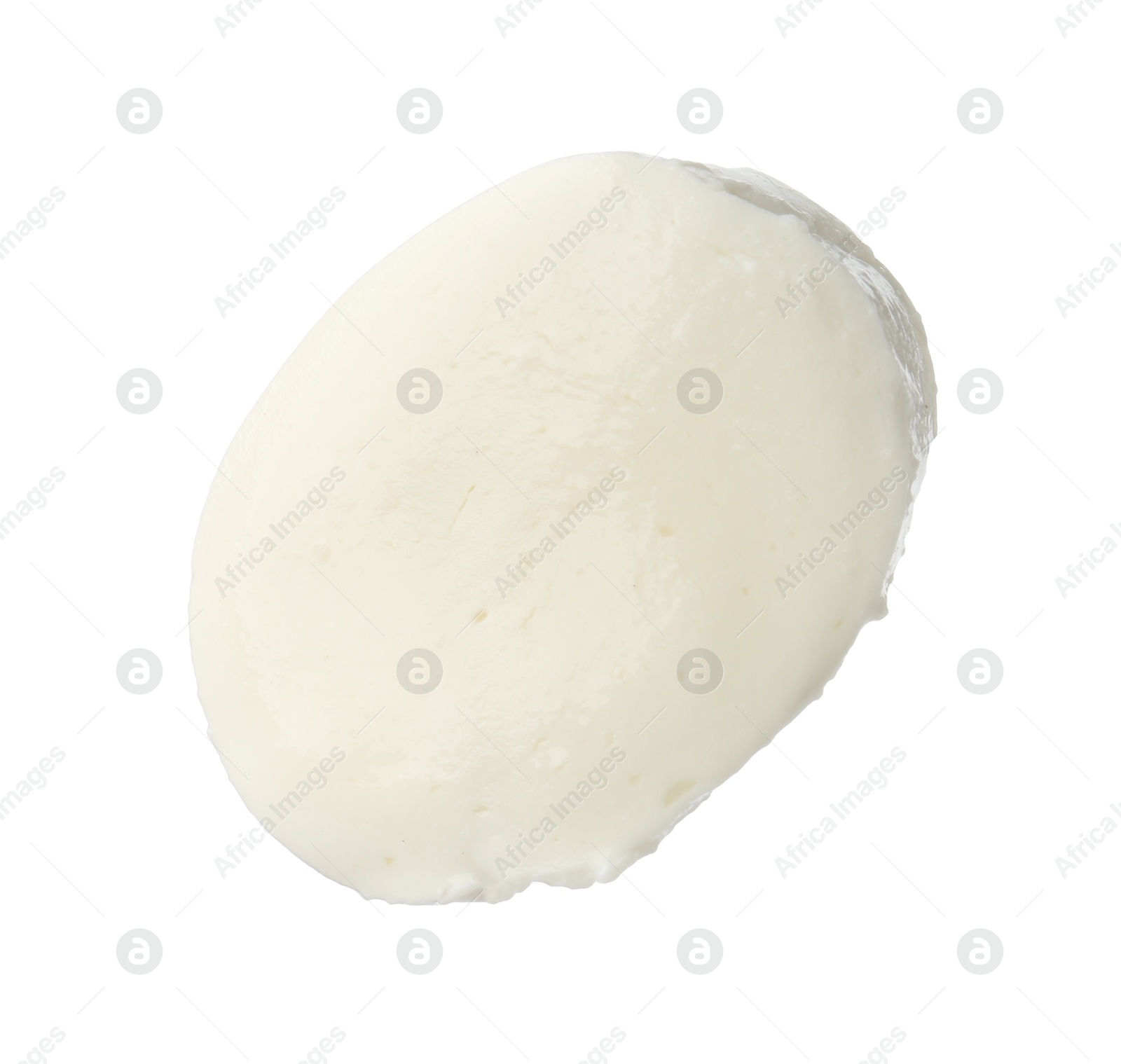 Slice of mozzarella cheese isolated on white Photo of Slice of mozzarella cheese isolated on white