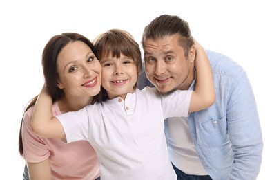 Photo of Portrait of lovely family on white background