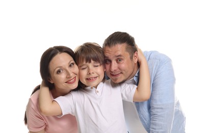 Photo of Portrait of lovely family on white background