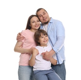 Photo of Portrait of lovely family on white background