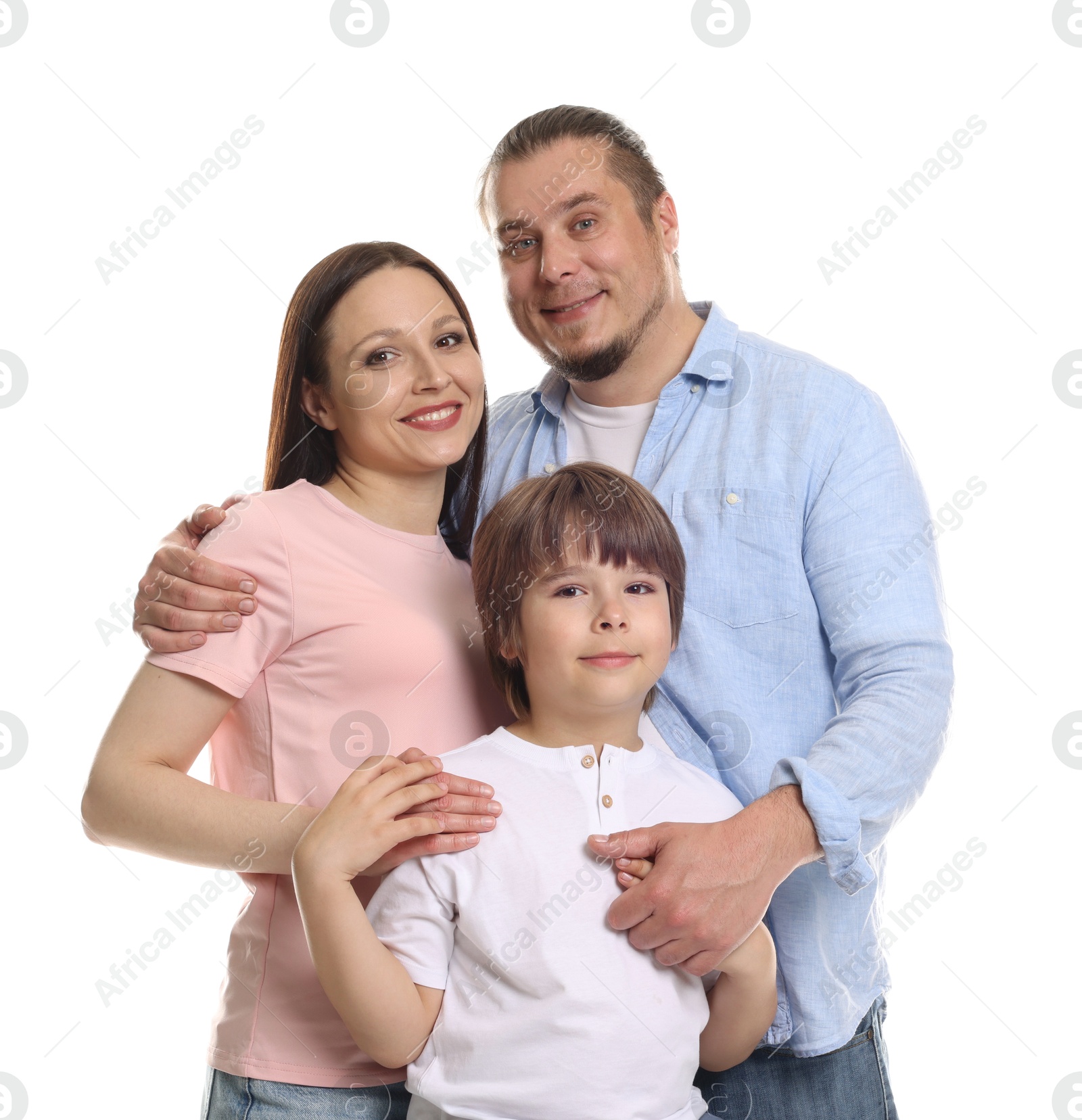Portrait of lovely family on white background Photo of Portrait of lovely family on white background