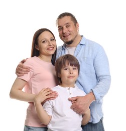 Photo of Portrait of lovely family on white background