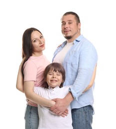 Photo of Portrait of lovely family on white background
