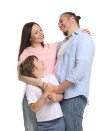 Photo of Portrait of lovely family on white background