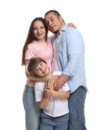 Photo of Portrait of lovely family on white background