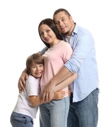 Photo of Portrait of lovely family on white background