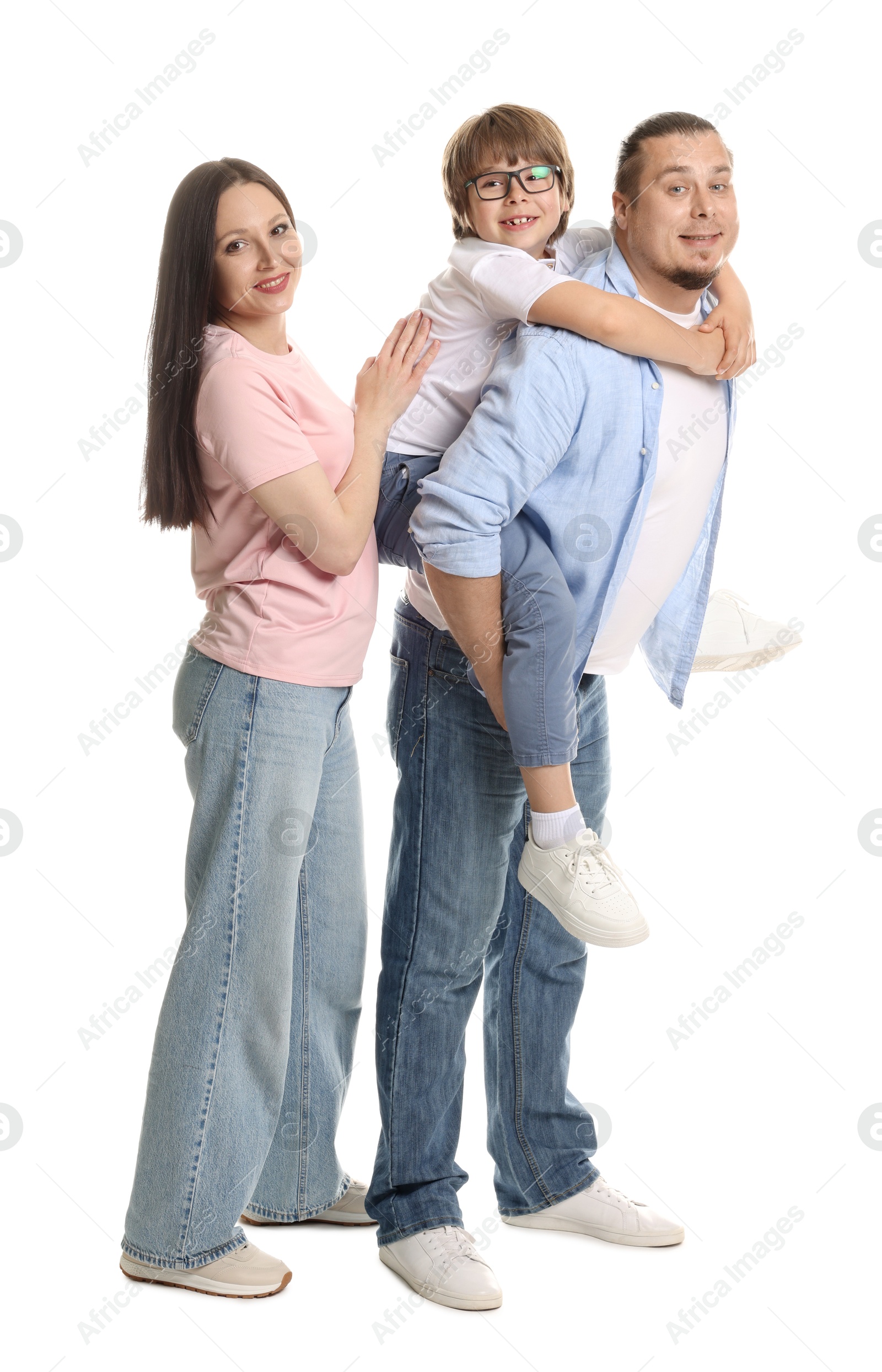 Portrait of lovely family on white background Photo of Portrait of lovely family on white background
