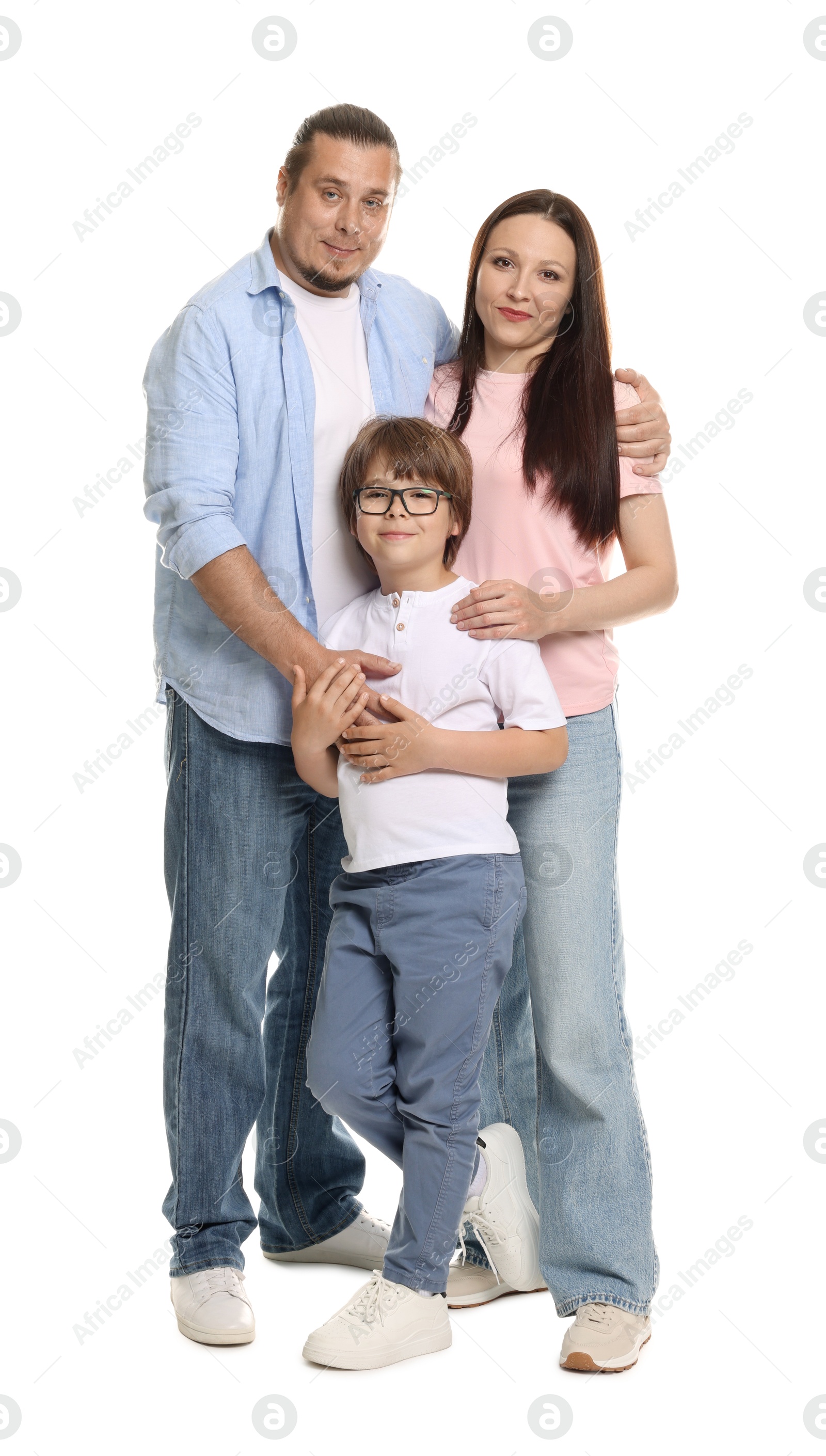 Portrait of lovely family on white background Photo of Portrait of lovely family on white background