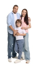 Photo of Portrait of lovely family on white background