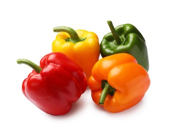 Photo of Fresh colorful bell peppers isolated on white