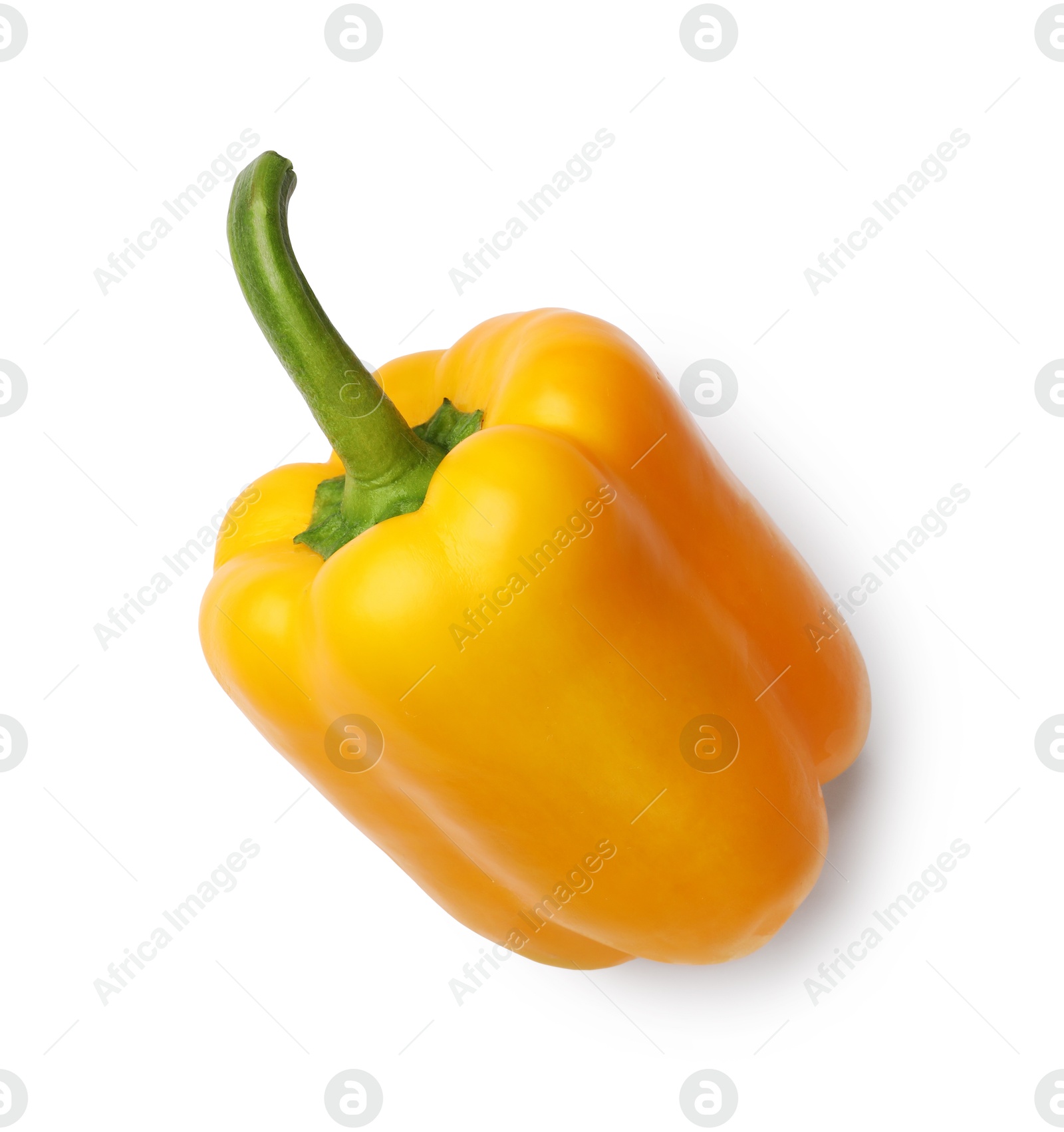 One fresh yellow bell pepper isolated on white, top view Photo of One fresh yellow bell pepper isolated on white, top view