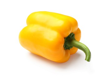 Photo of One fresh yellow bell pepper isolated on white