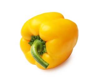 Photo of One fresh yellow bell pepper isolated on white