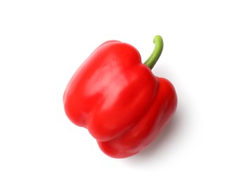 Photo of One fresh red bell pepper isolated on white, top view