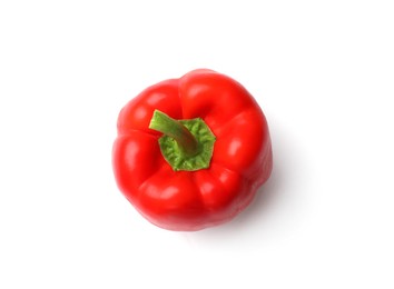 Photo of One fresh red bell pepper isolated on white, top view